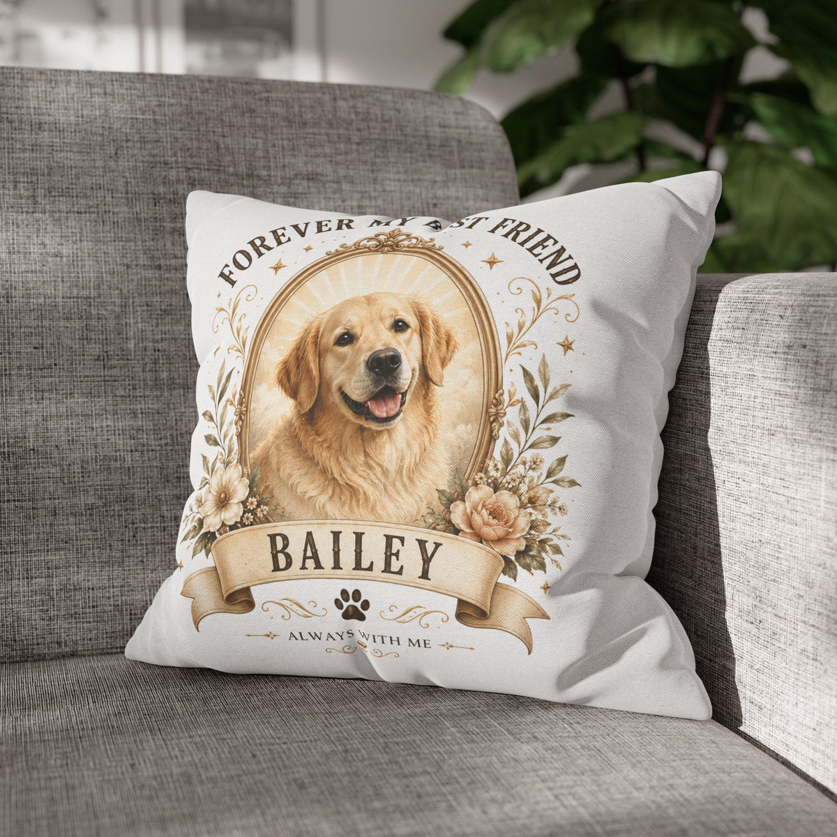 Dog Portrait Pillowcase Milo Bailey Dog Dad Mom— "Forever My Best Friend" Personalized Pet Throw Pillow