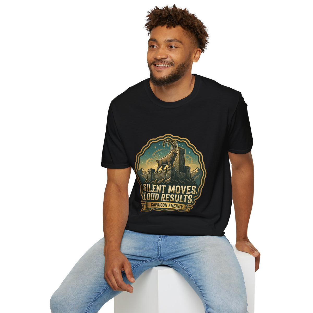 Silent Moves, Loud Results Goat Graphic Tee — Motivational Mountain Goat Shirt