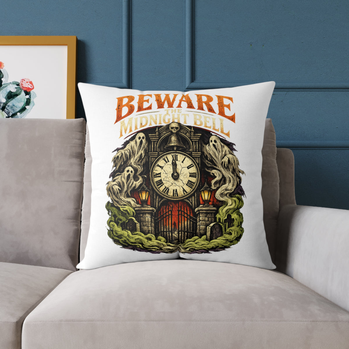 Halloween Beware Of Midnight Square Poly Canvas Pillow