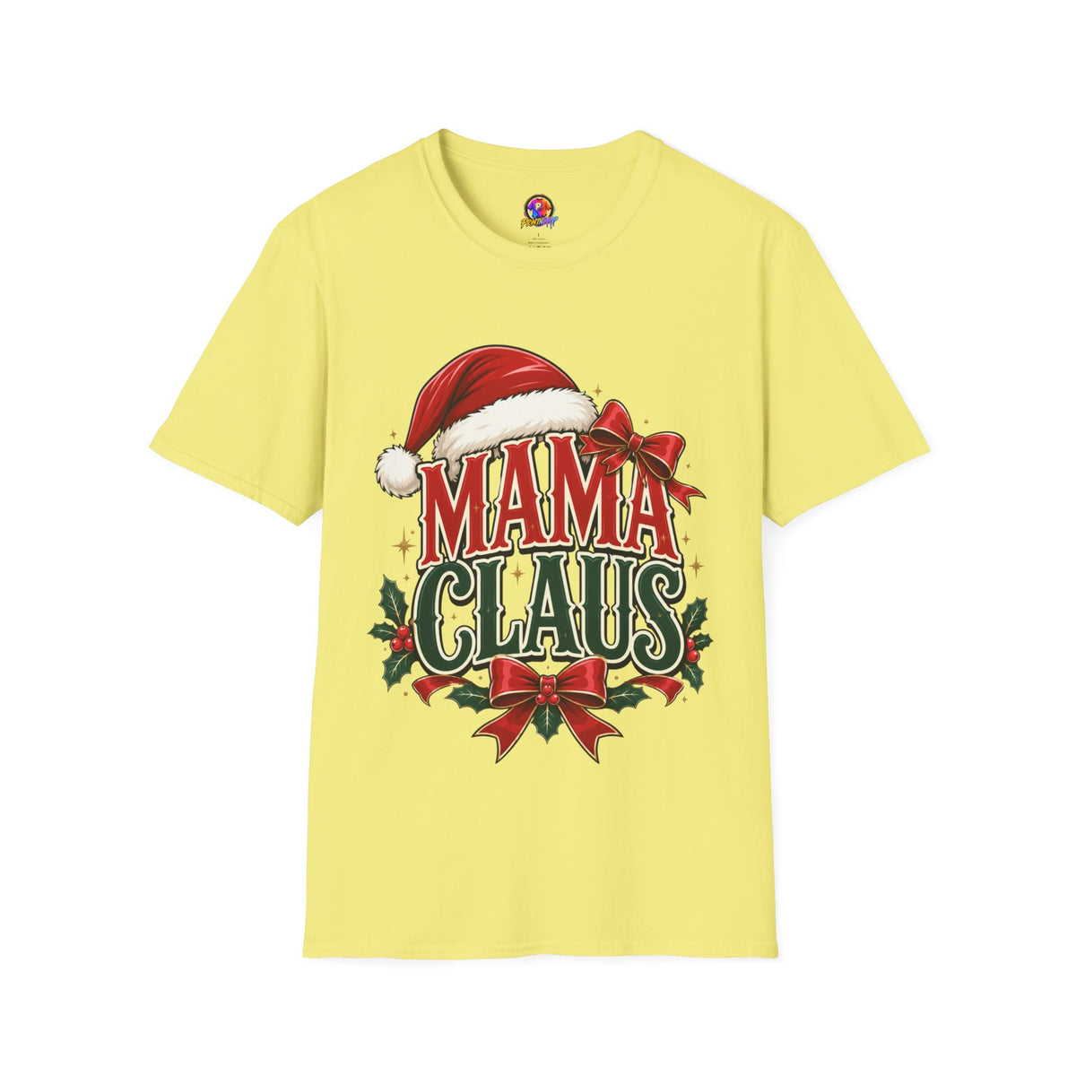 Mama Claus T-Shirt — Festive Christmas Mom Tee with Santa Hat & Bow
