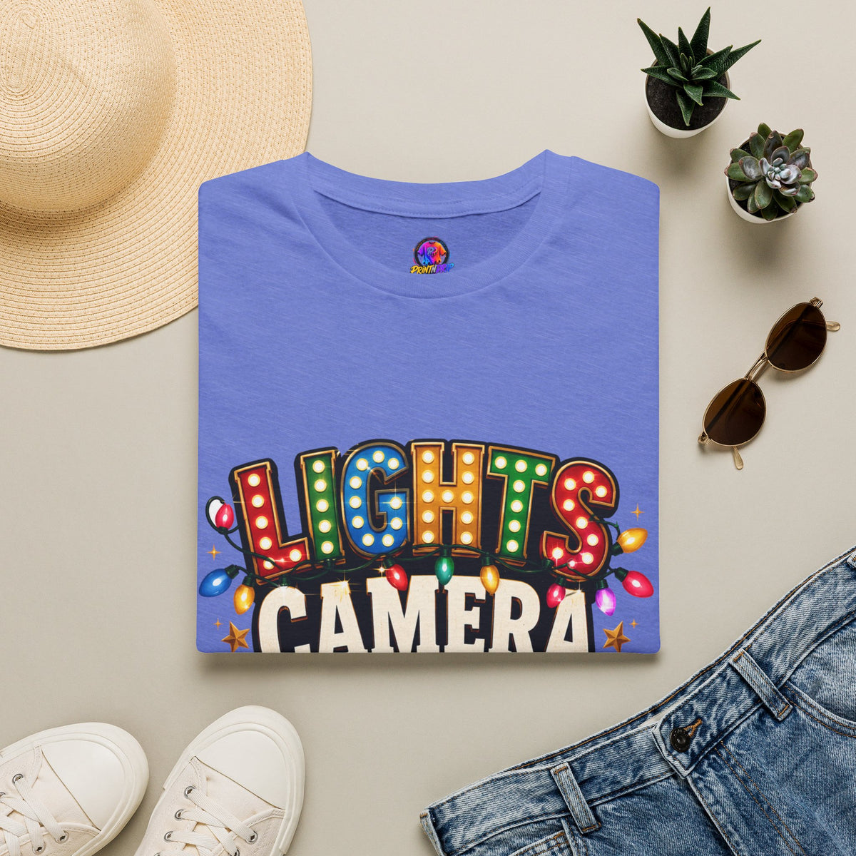 Lights Camera Christmas T-Shirt — Retro Marquee Holiday Tee