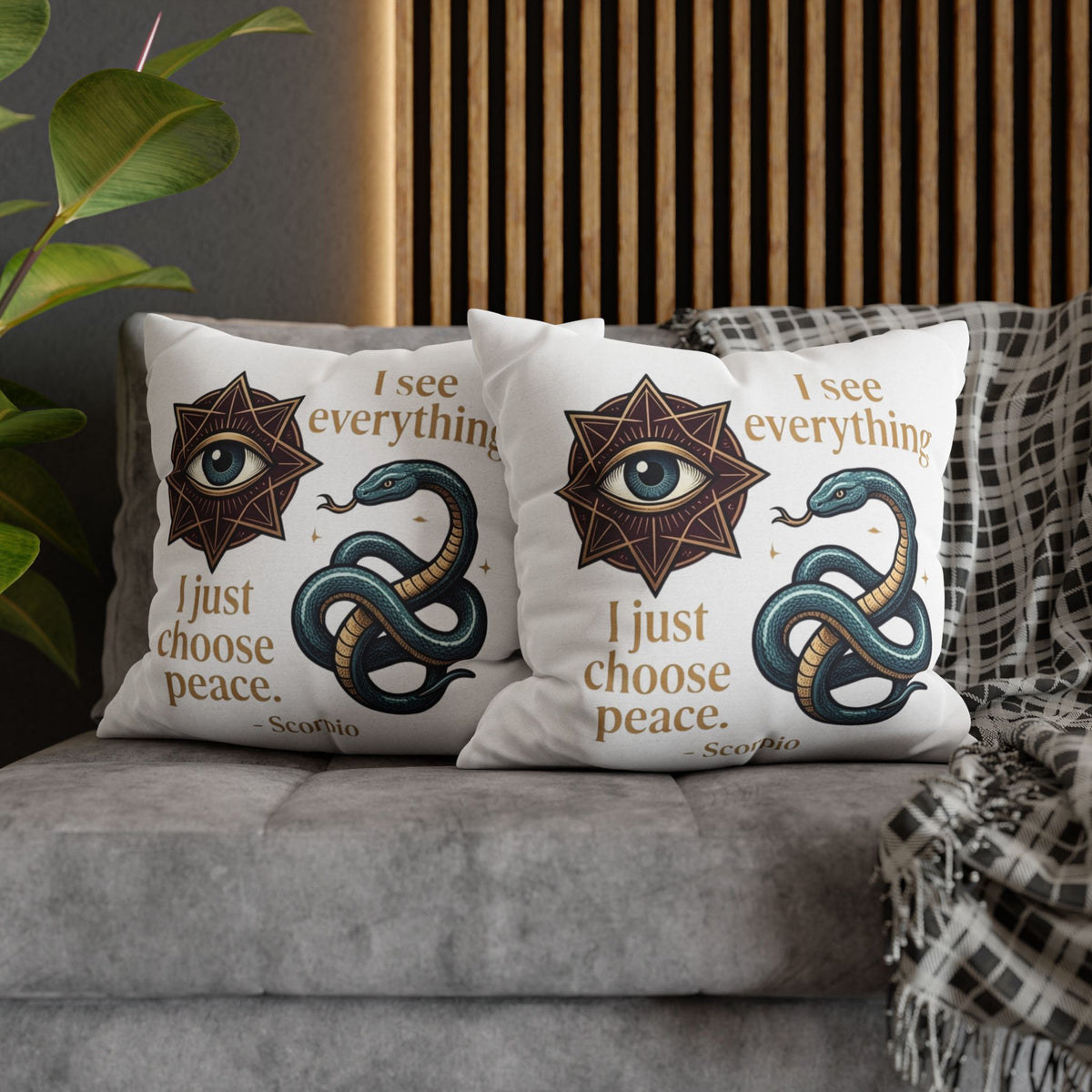 Scorpio Decorative Pillowcase — "I See Everything. I Just Choose Peace." Snake & All-Seeing Eye Accent Pillow