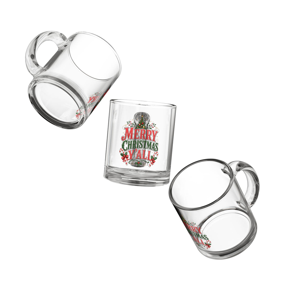 Christmas Glass Mug 10 oz Merry Christmas Y'all Glass Mug — 10oz Holiday Coffee Cup