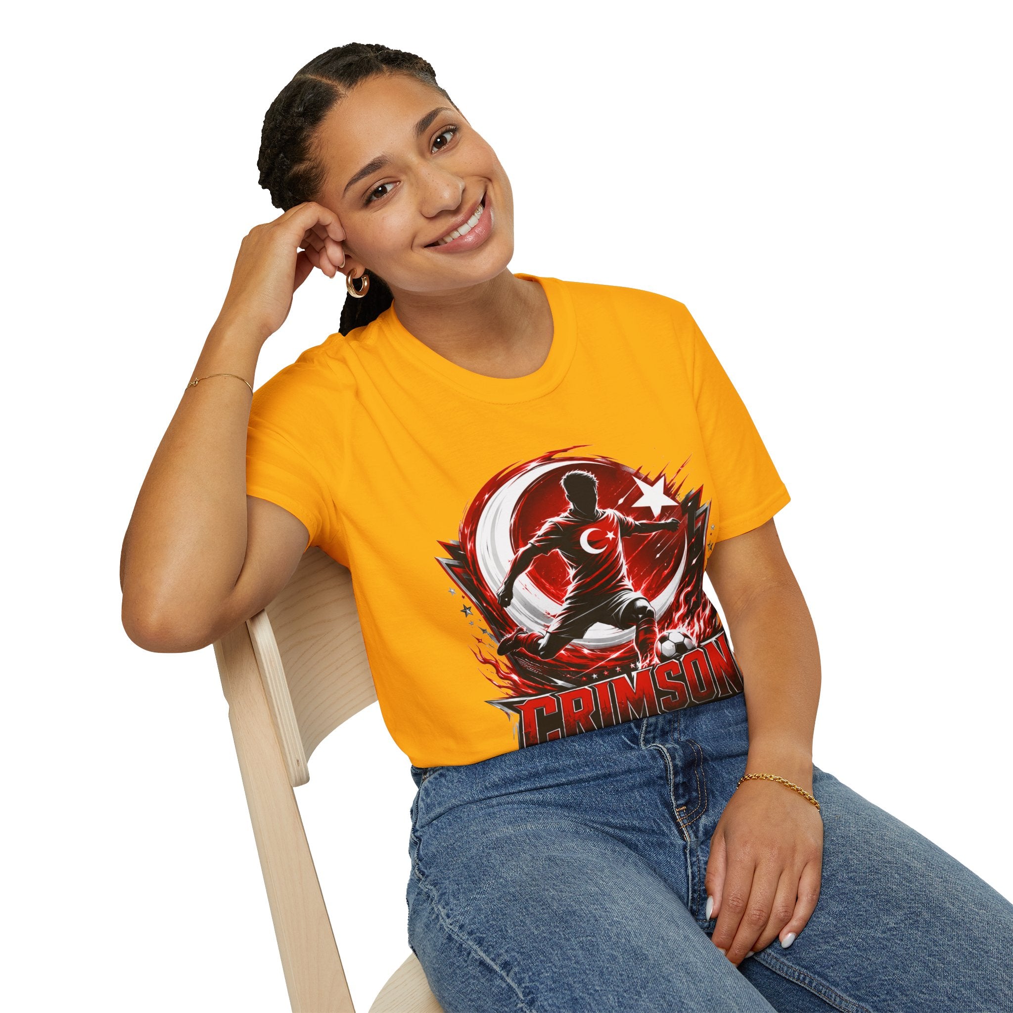 Turkey Crimson Flame Soccer T-Shirt — Turkish Crescent & Star Football Fan Tee