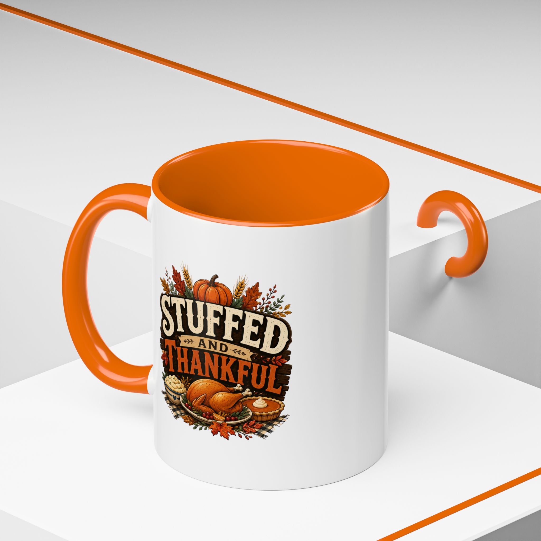 Thanksgiving Mug Stuffed and Thankful Coffee Mug — Thanksgiving Fall Holiday Kitchen Gift