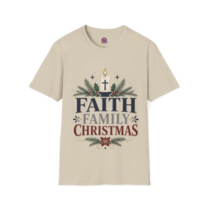 Christmas Faith T-Shirt — "Faith, Family, Christmas" Religious Holiday Tee