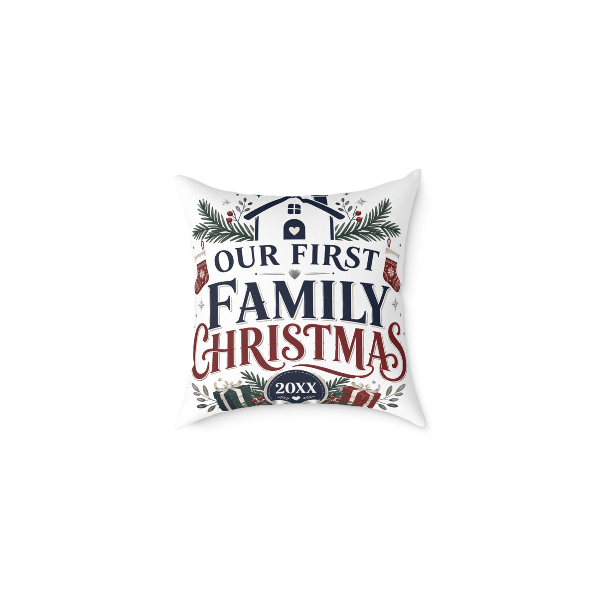 Our First Family Christmas Pillow — Personalized Holiday Decorative Throw Cushion