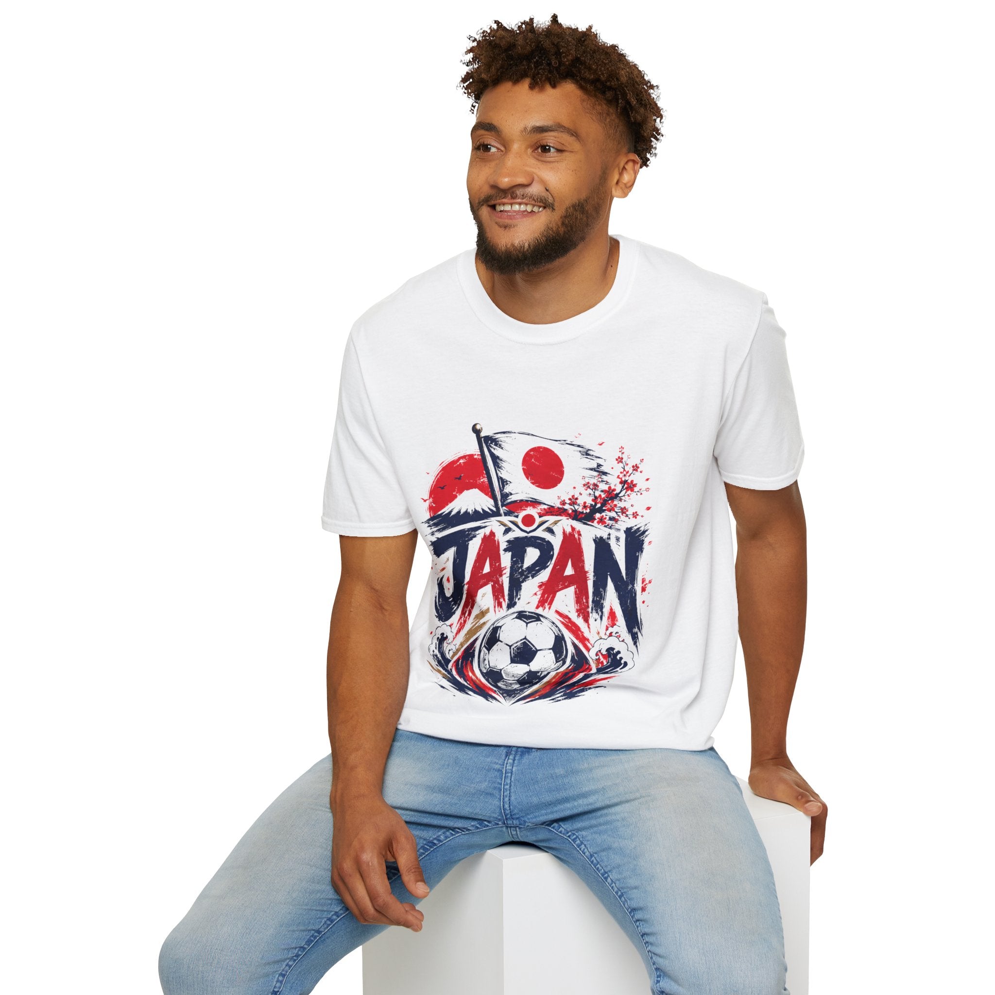 Japan Soccer T-Shirt — Japanese Flag & Cherry Blossom Football Graphic