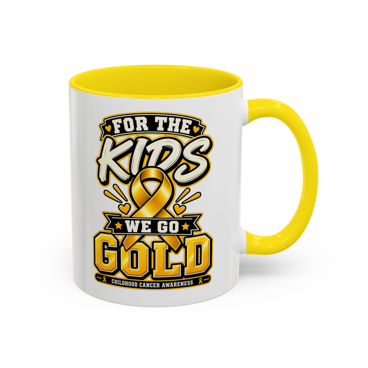 For The Kids We Go Gold Accent Coffee Mug — Childhood Cancer Awareness 11/15oz