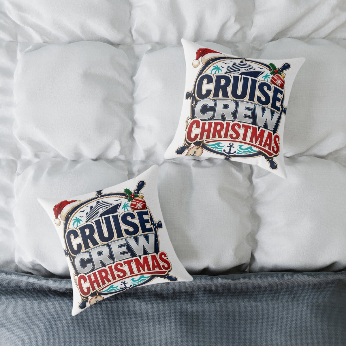 Modern Day Christmas Cruise Crew Christmas Square Poly Canvas Pillow