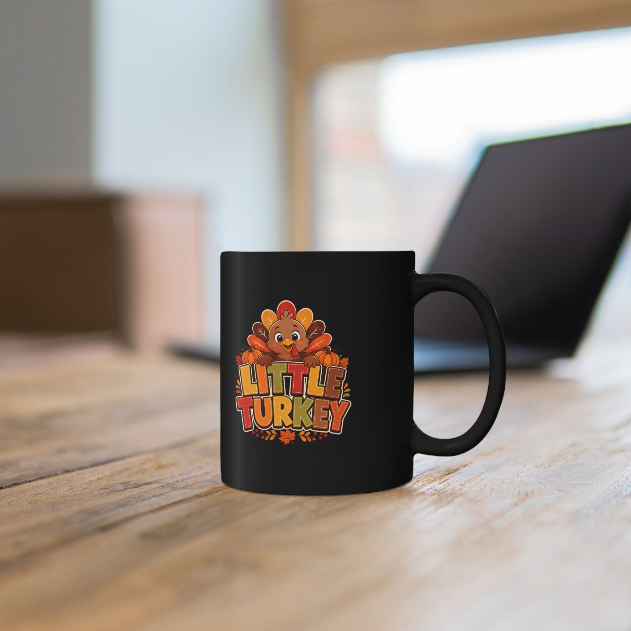 Thanksgiving Black Mug Little Turkey Mug — Cute Thanksgiving Coffee Cup for Kids & Family