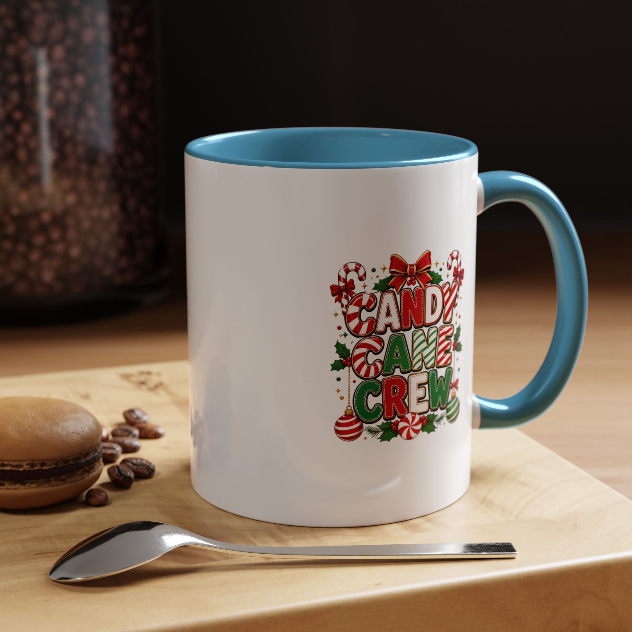 Candy Cane Crew Accent Coffee Mug — Christmas Holiday Hot Cocoa Cup