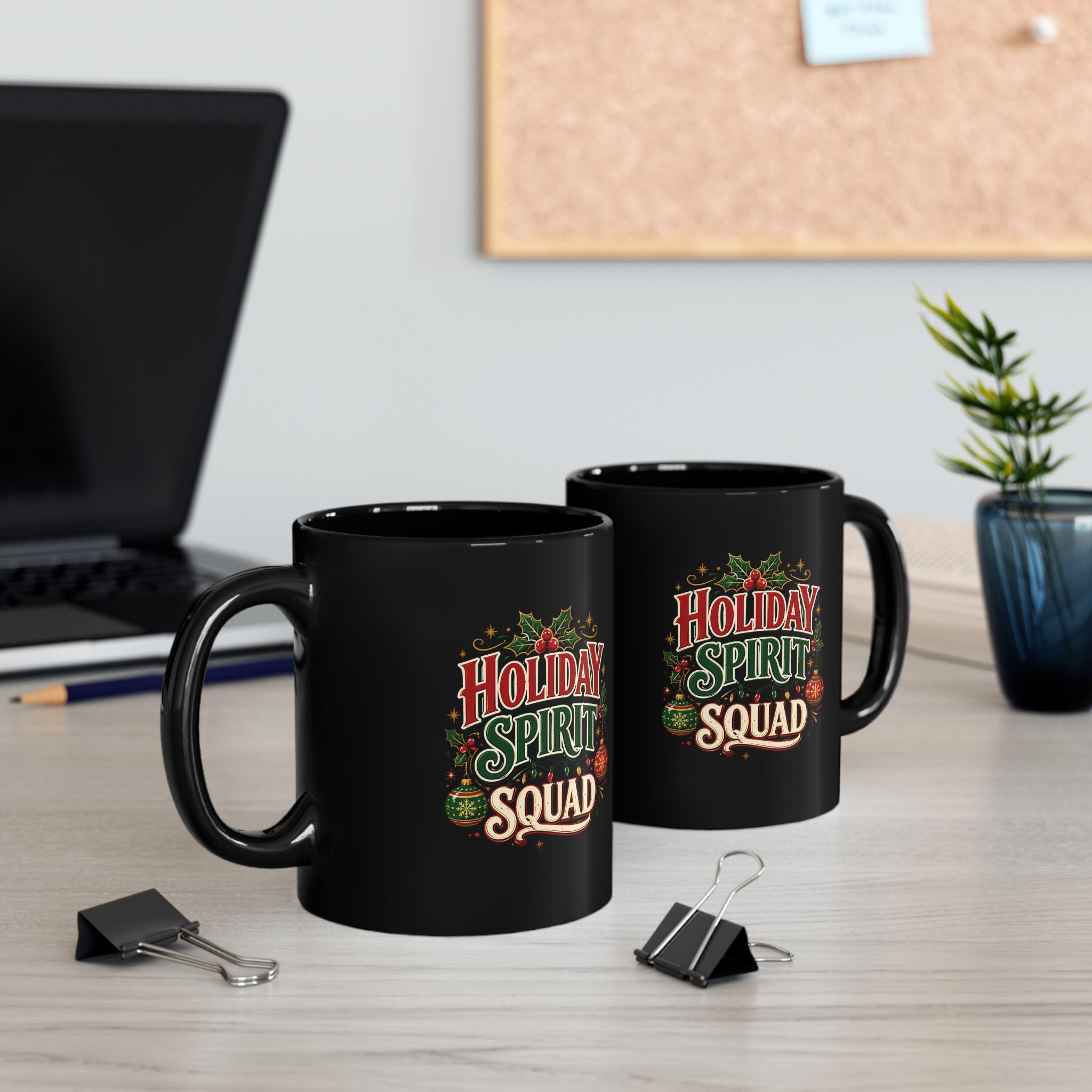 Holiday Spirit Squad Black Mug – Festive Christmas Coffee Cup