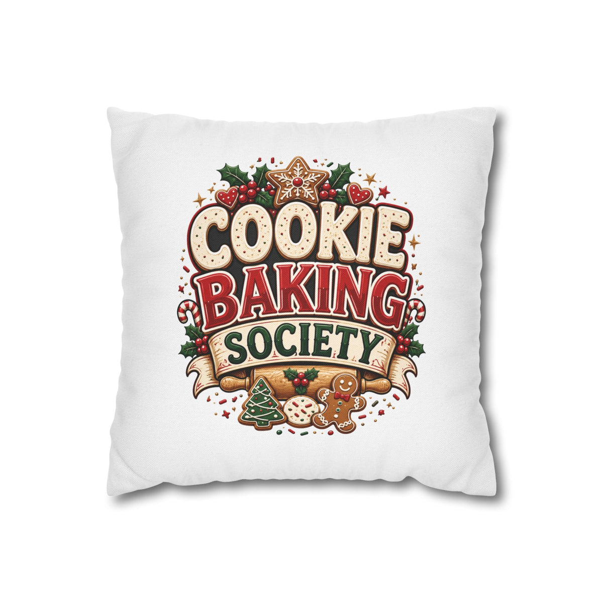 Christmas Cookie Baking Society Pillowcase — Holiday Baking Decorative Throw Pillow Cover
