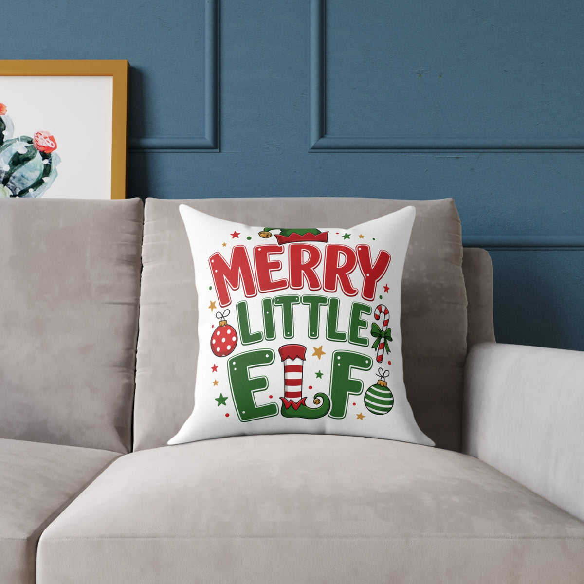 Christmas Merry Little Elf Square Pillow — Festive Christmas Holiday Decorative Cushion
