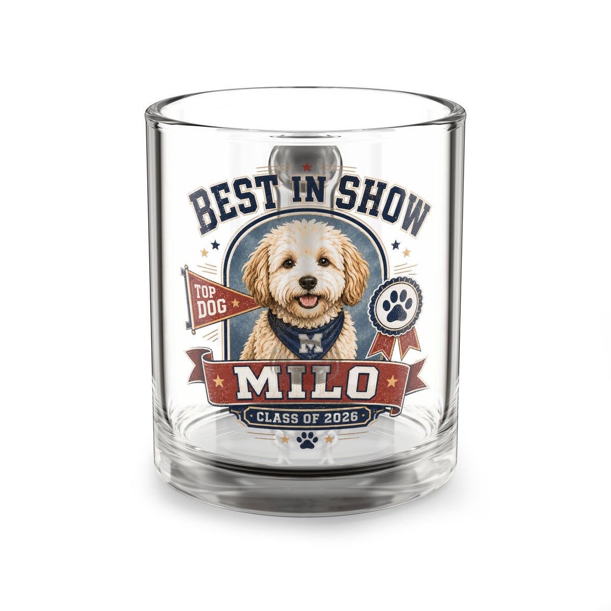 Best in Show Personalized Dog Glass Mug — 'Milo' Pet Portrait Class of 2026 Milo Bailey Dog Dad Mom  Glass Mug 10 oz
