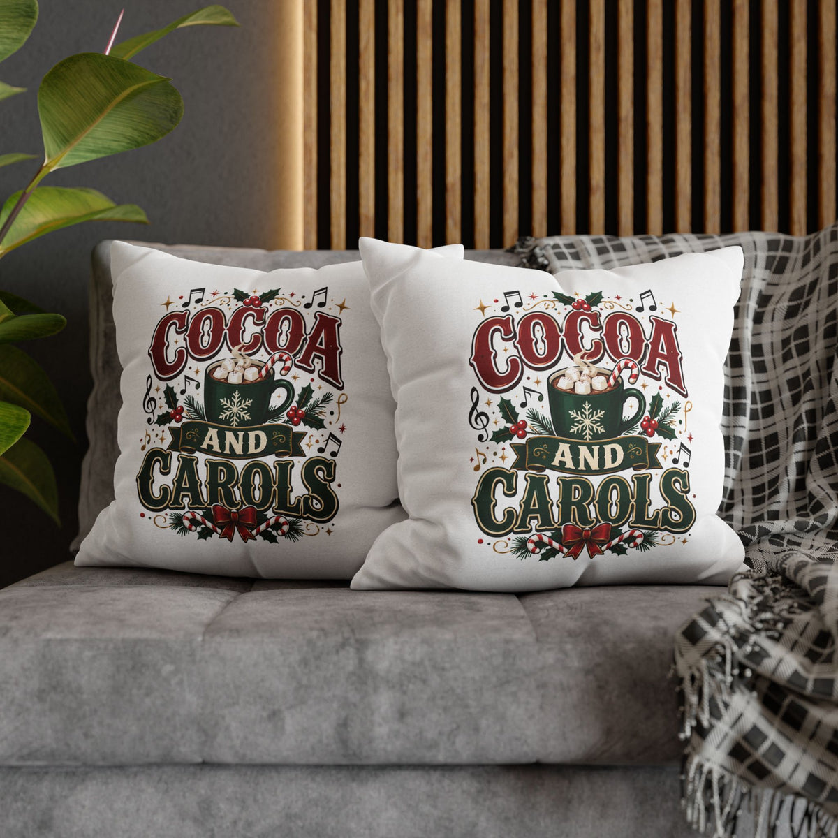Christmas Cocoa and Carols Holiday Pillowcase - Festive Hot Chocolate Christmas Decor