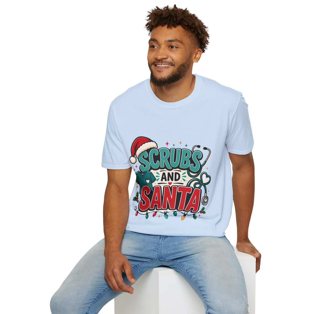 Scrubs and Santa Christmas T-Shirt — Cute Holiday Nurse Tee
