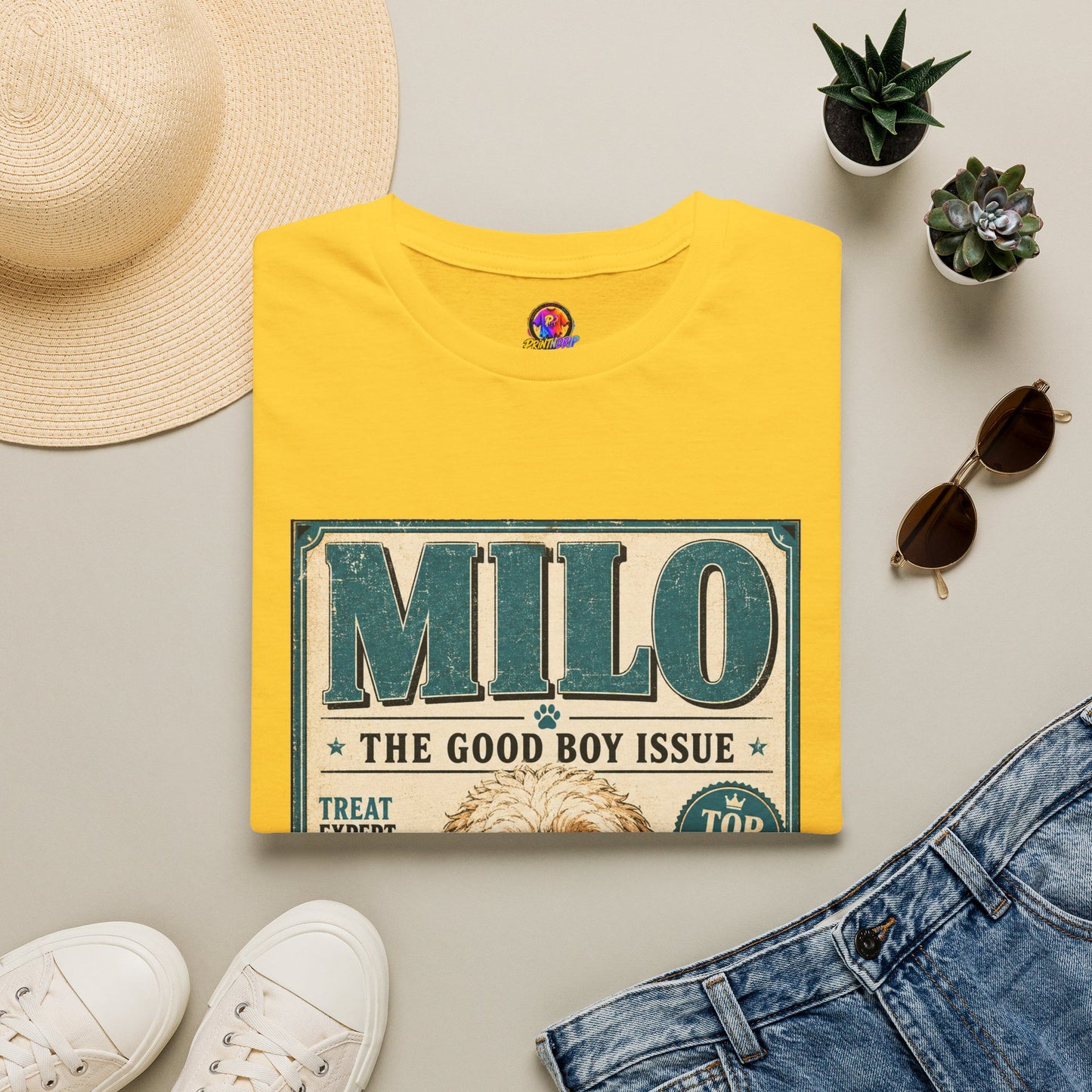 Milo 'The Good Boy Issue' Dog T‑Shirt — Vintage Puppy Magazine Design