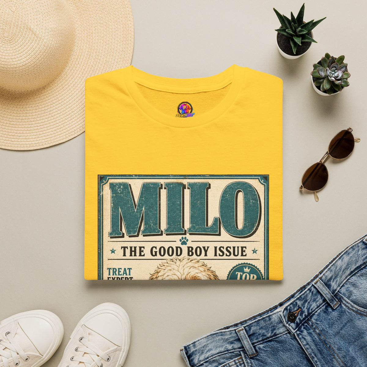 Milo 'The Good Boy Issue' Dog T‑Shirt — Vintage Puppy Magazine Design