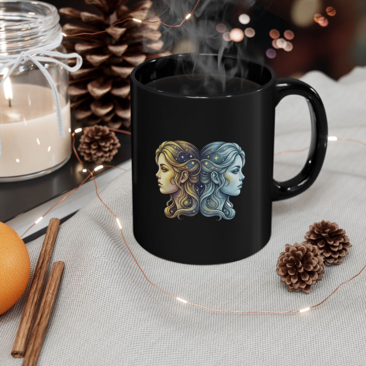 Gemini Zodiac Black Mug