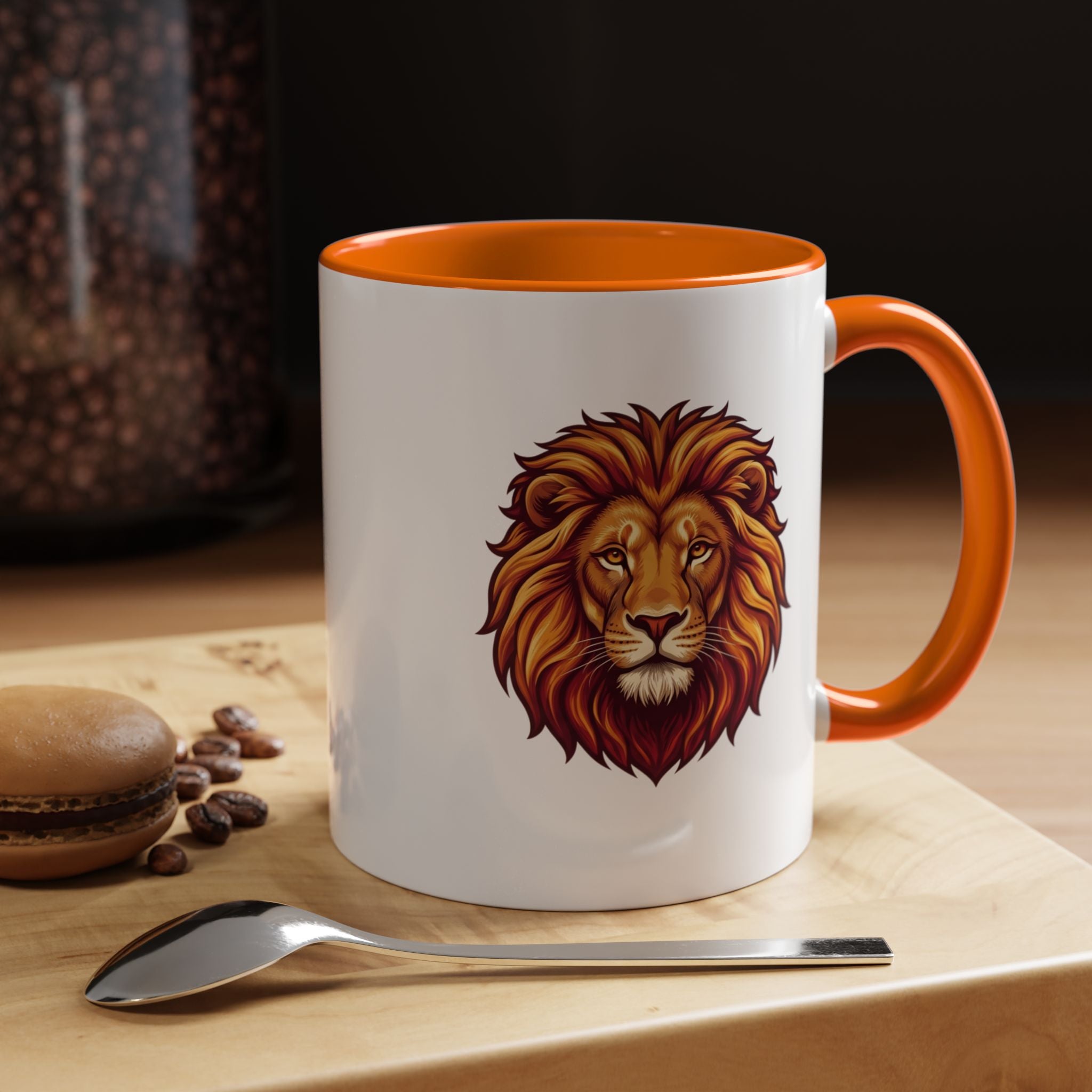 Lion Head Accent Coffee Mug — Bold Tribal Lion Face Design,
