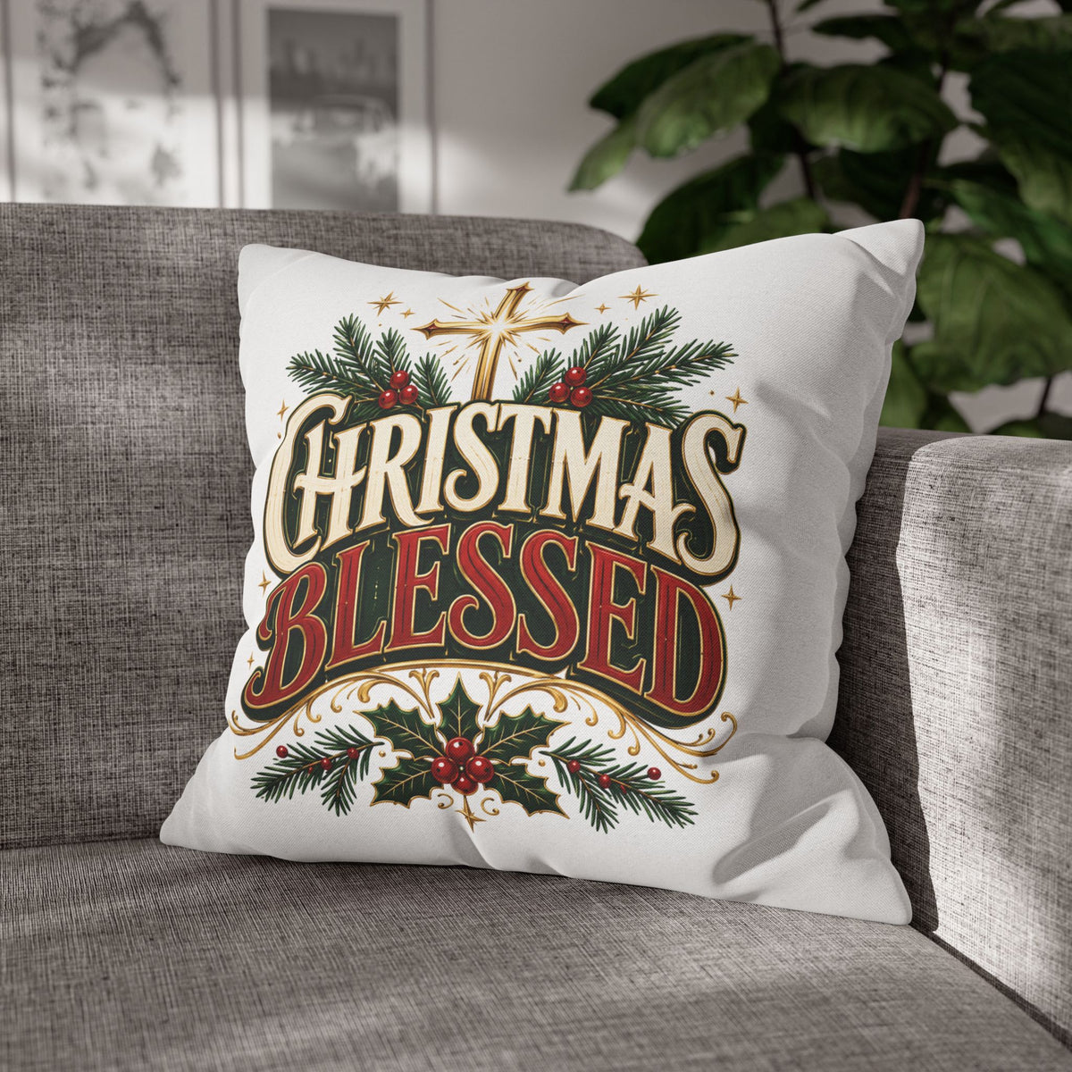 Christmas Spun Square Pillowcase Christmas Blessed Pillowcase