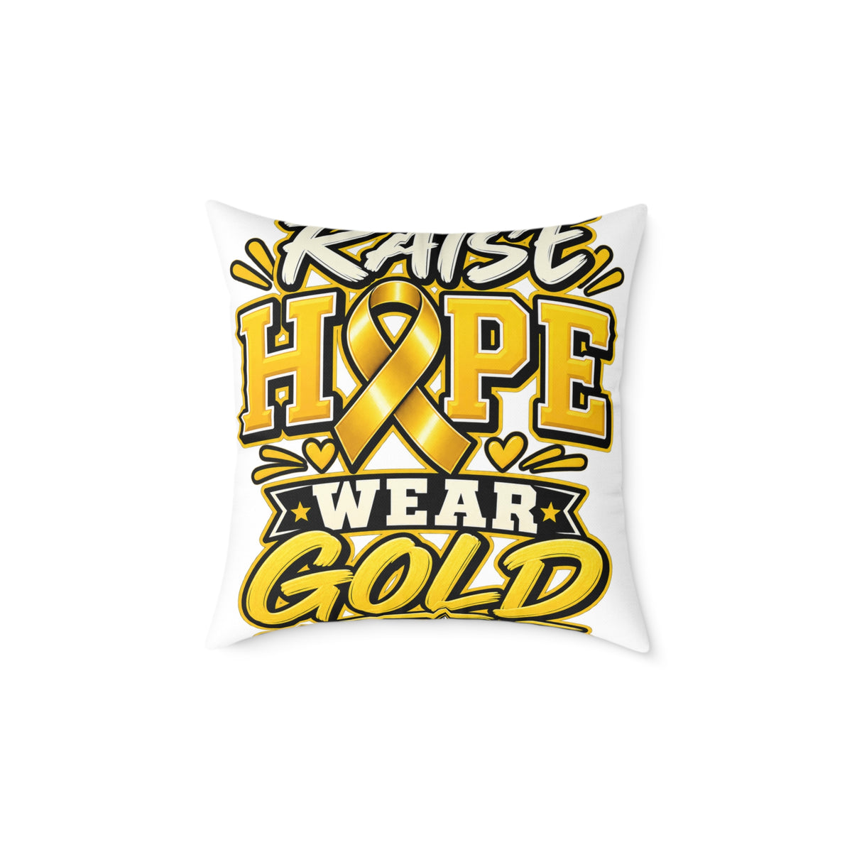 Raise Hope Wear Gold Pillow — Childhood Cancer Awareness Decorative Throw Pillow