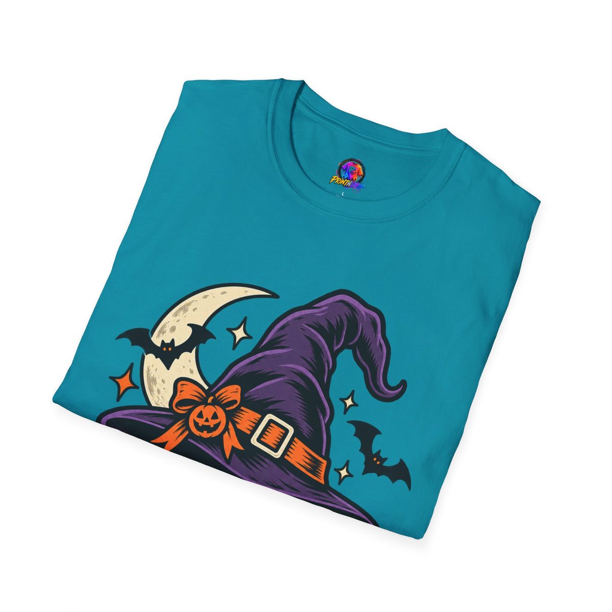 Midnight Mischief Halloween T-Shirt — Witch Hat & Bats Graphic