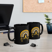 Be The Light Black Mug — Inspirational Rainbow Ribbon Childhood Cancer Awareness Coffee Cup (11oz & 15oz)