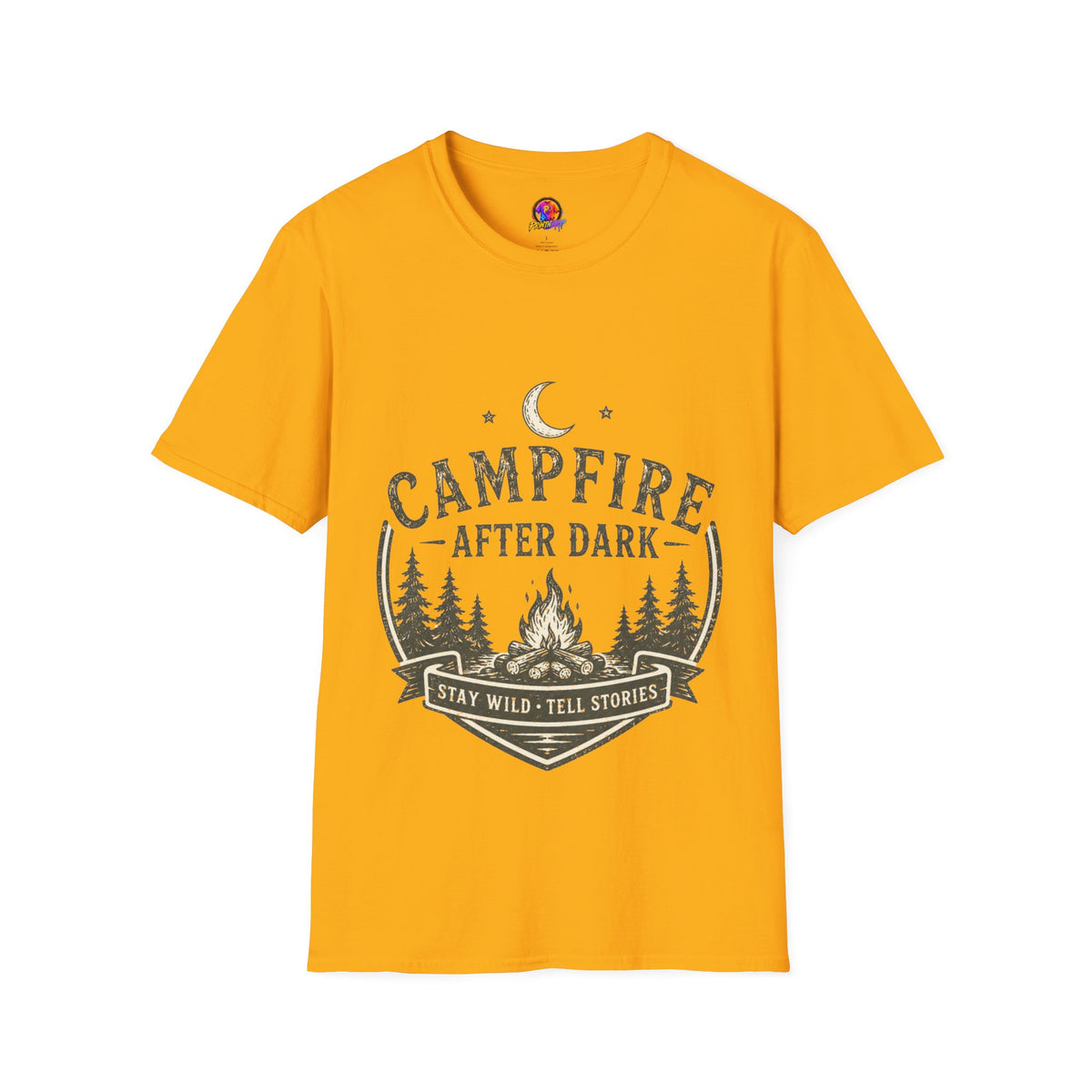 Campfire T-Shirt — "Campfire After Dark" Moonlit Camping Graphic