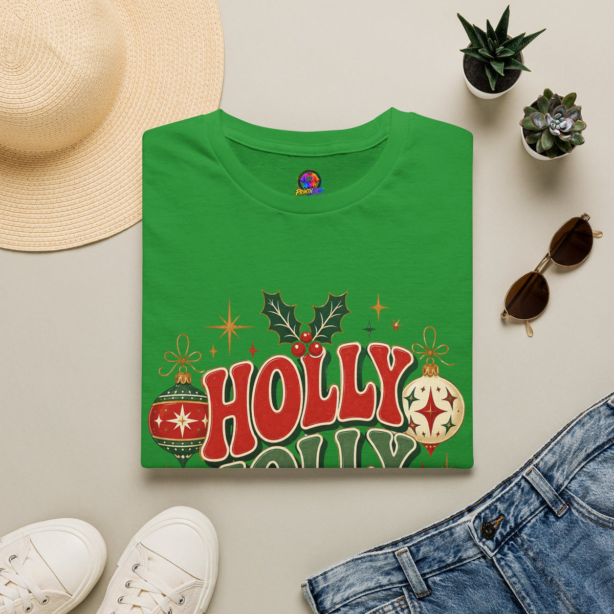 Holly Jolly Club Christmas T-Shirt — Retro Holiday Ornament Tee