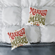 Christmas Married and Merry Holiday Pillow — Festive Wedding & Christmas Decorative Pillow