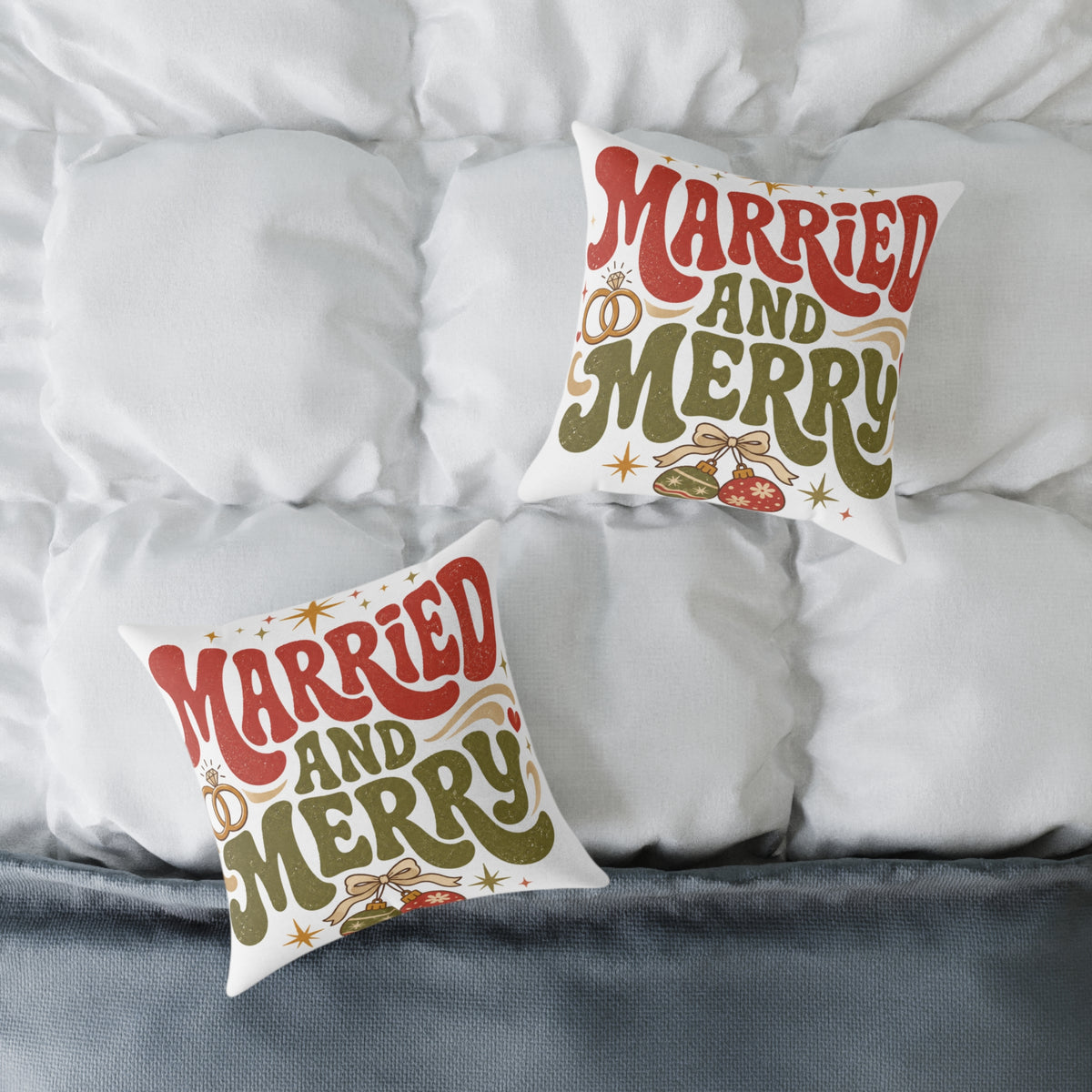 Christmas Married and Merry Holiday Pillow — Festive Wedding & Christmas Decorative Pillow