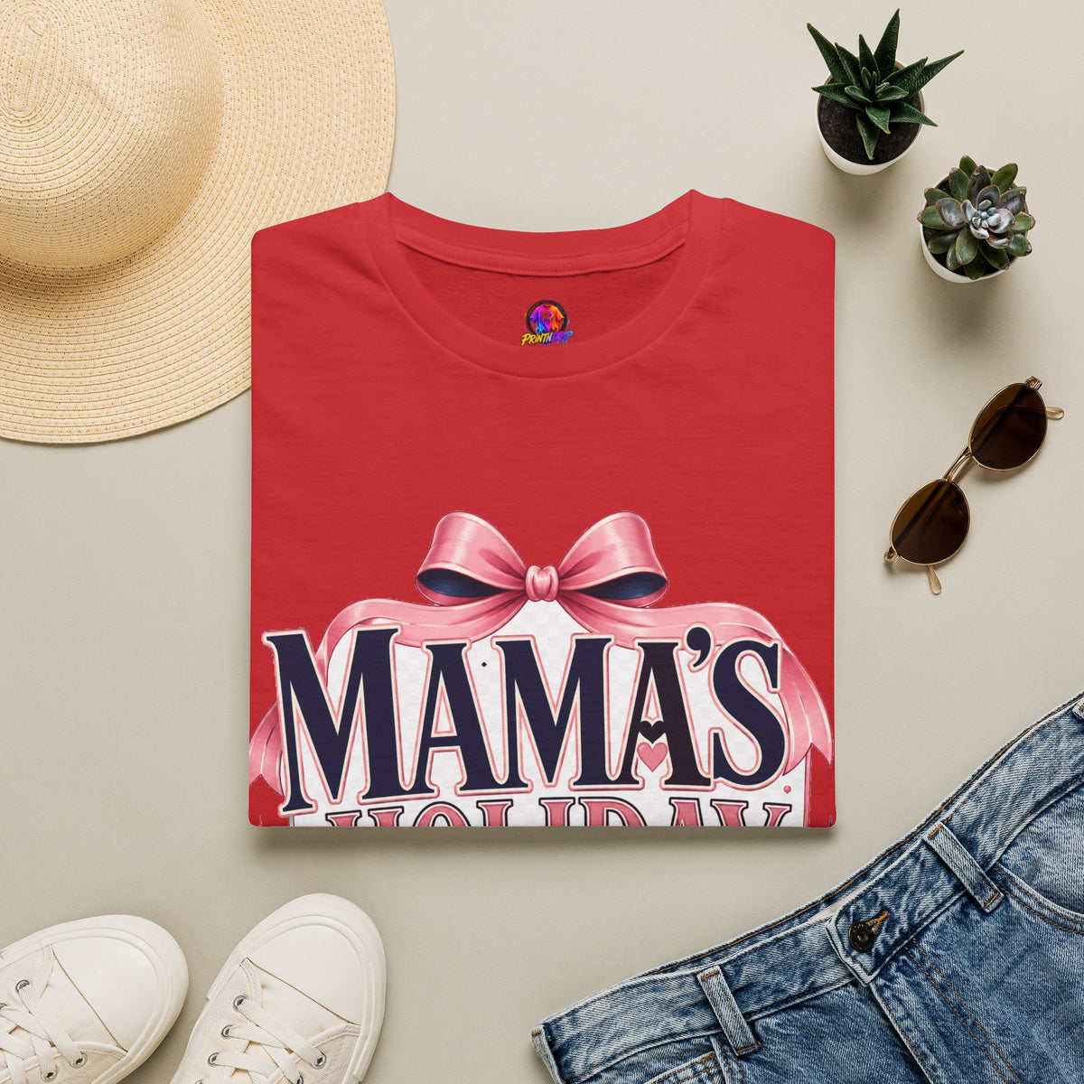 Mama's Holiday Era T-Shirt — Festive Pink Bow Christmas Tee for Moms