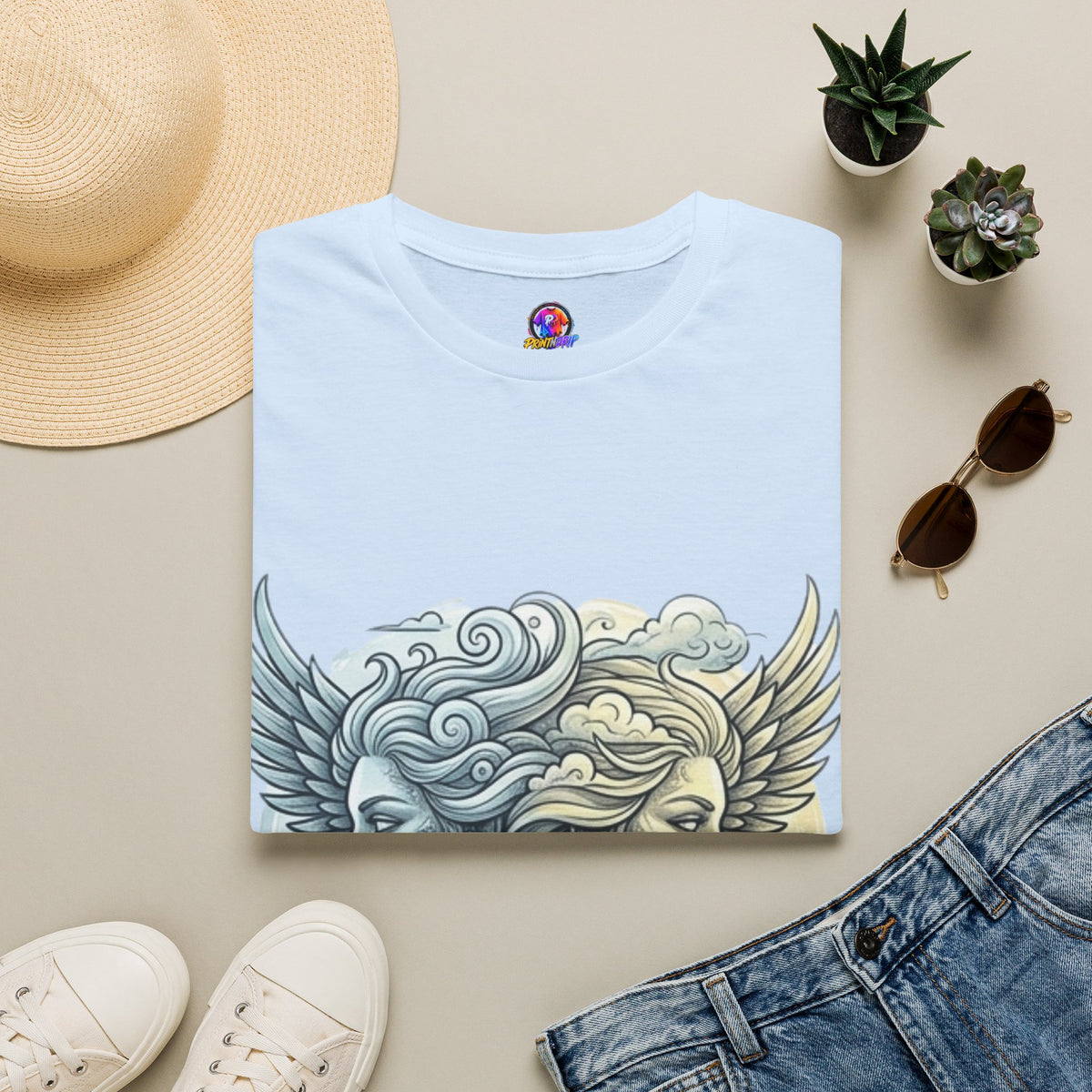 Mythic Moon & Sun Faces T-Shirt — Celestial Duality Graphic Tee