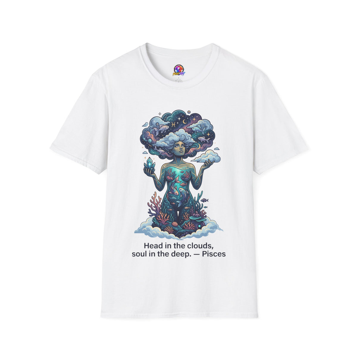 Pisces Zodiac in the Clouds T-Shirt — Dreamy Cosmic Woman Graphic Tee