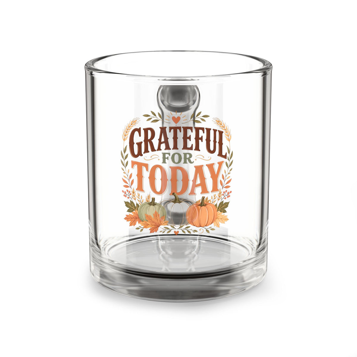 Glass Mug — "Grateful for Today" Thanksgiving Pumpkin Fall Coffee Mug