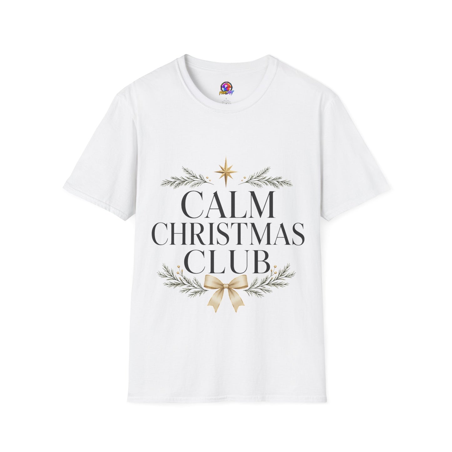 Calm Christmas Club T-Shirt — Holiday Relaxed Tee with Star & Pine Design