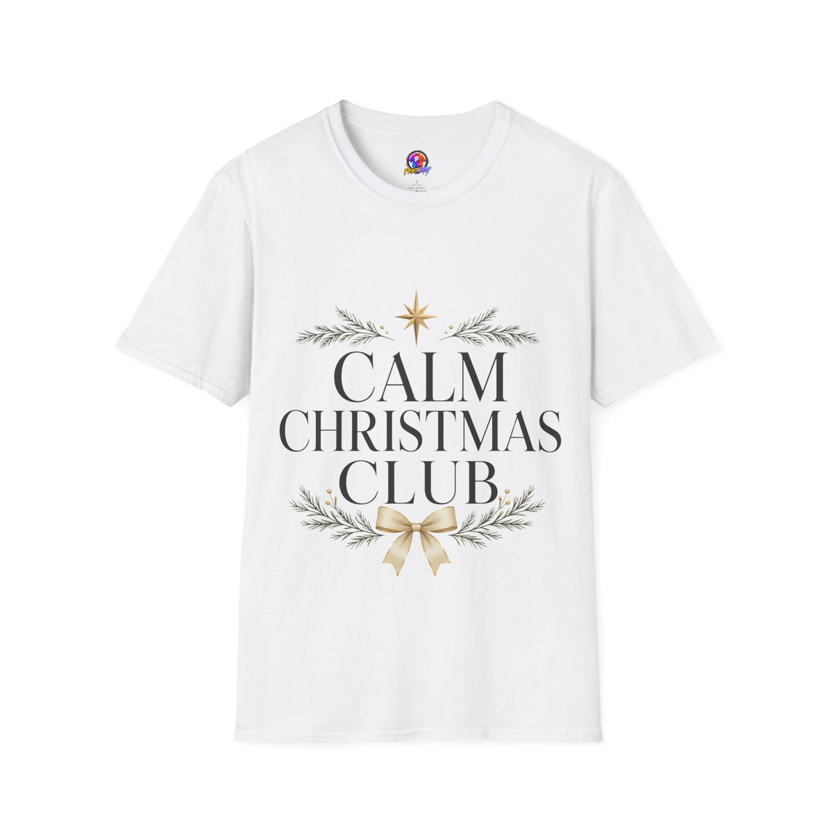 Calm Christmas Club T-Shirt — Holiday Relaxed Tee with Star & Pine Design