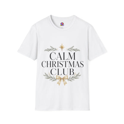 Calm Christmas Club T-Shirt — Holiday Relaxed Tee with Star & Pine Design