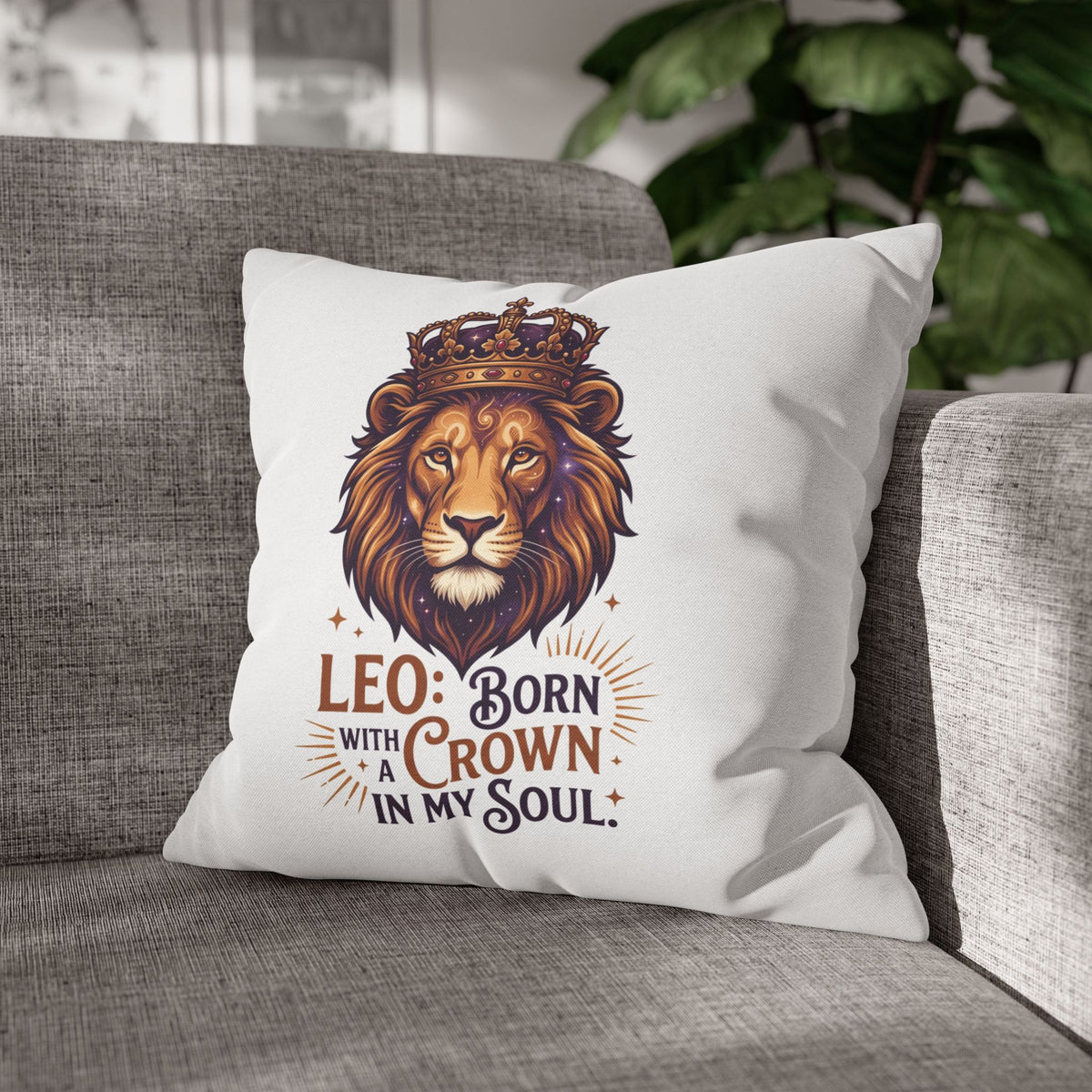 Leo Zodiac Born With Crown Spun Polyester Square Pillowcase