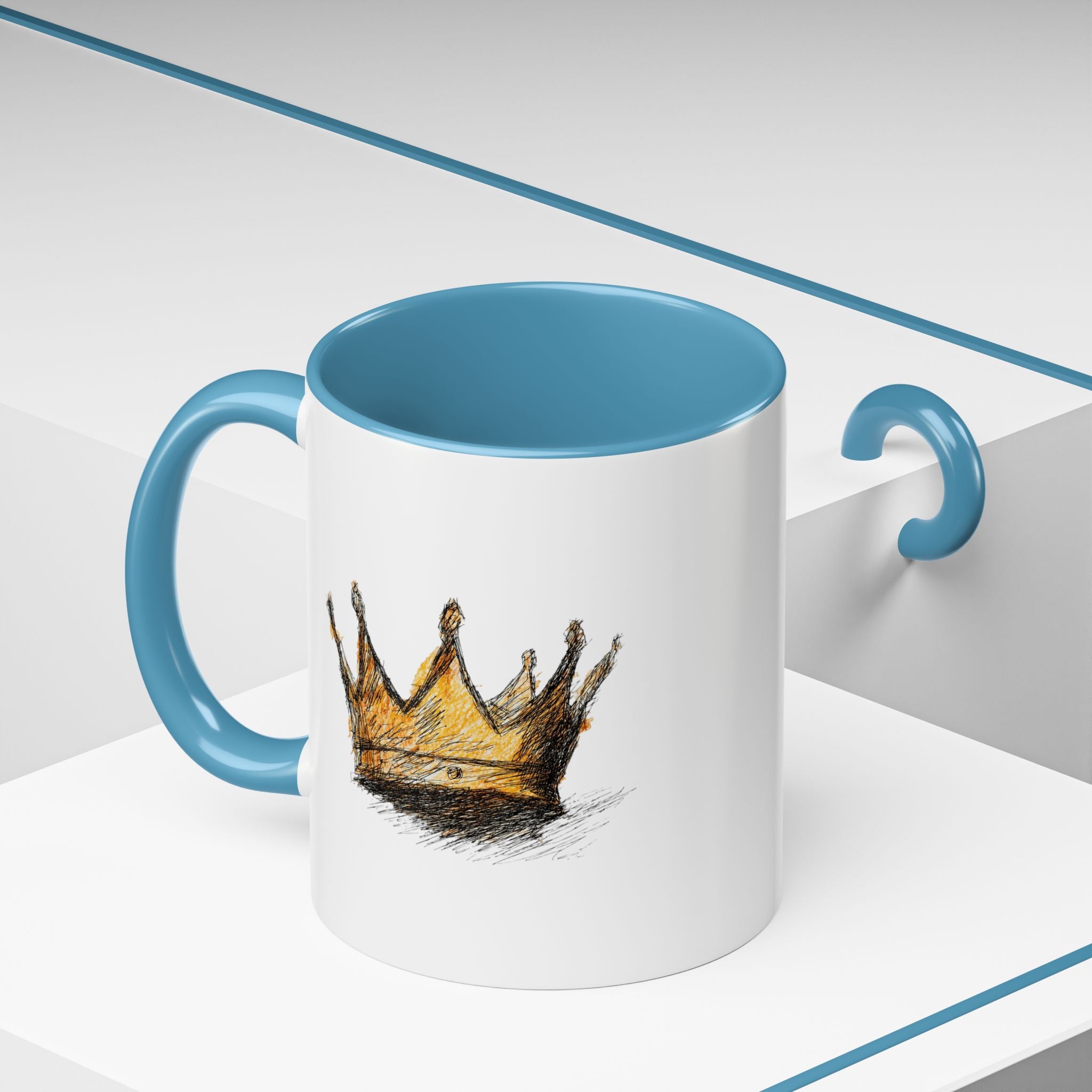 Royal Crown Accent Coffee Mug — Hand-Sketched Gold Crown Design
