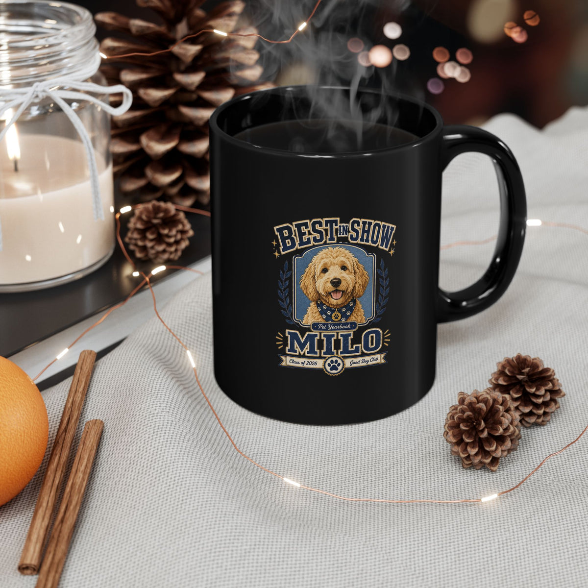 Milo Bailey Dog Dad Mom Black Mug
