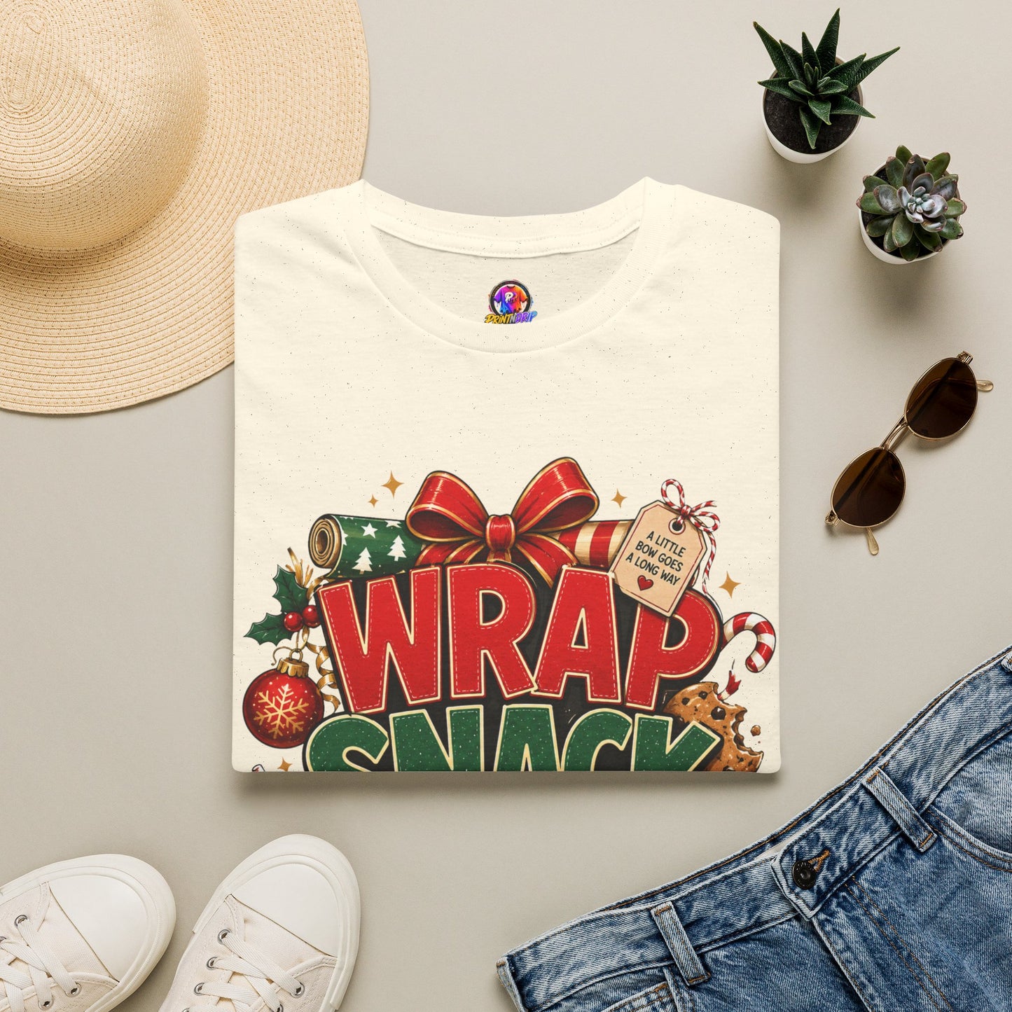 T-Shirt — "Wrap Snack Repeat" Christmas Graphic Tee