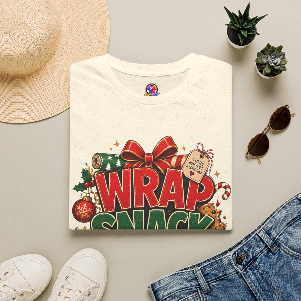 T-Shirt — "Wrap Snack Repeat" Christmas Graphic Tee