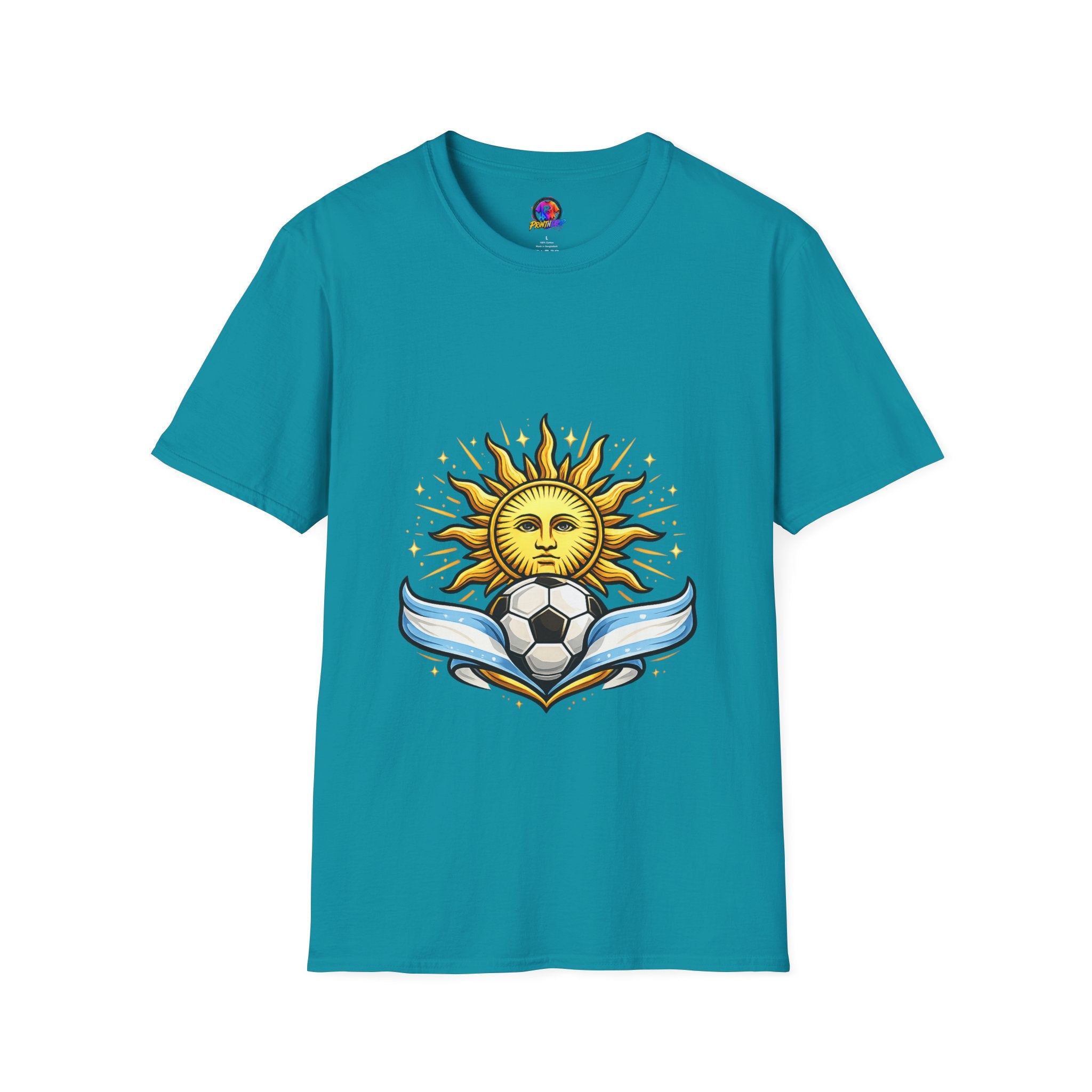 Argentina Sun Face Soccer T-Shirt — Retro Celestial Football Tee