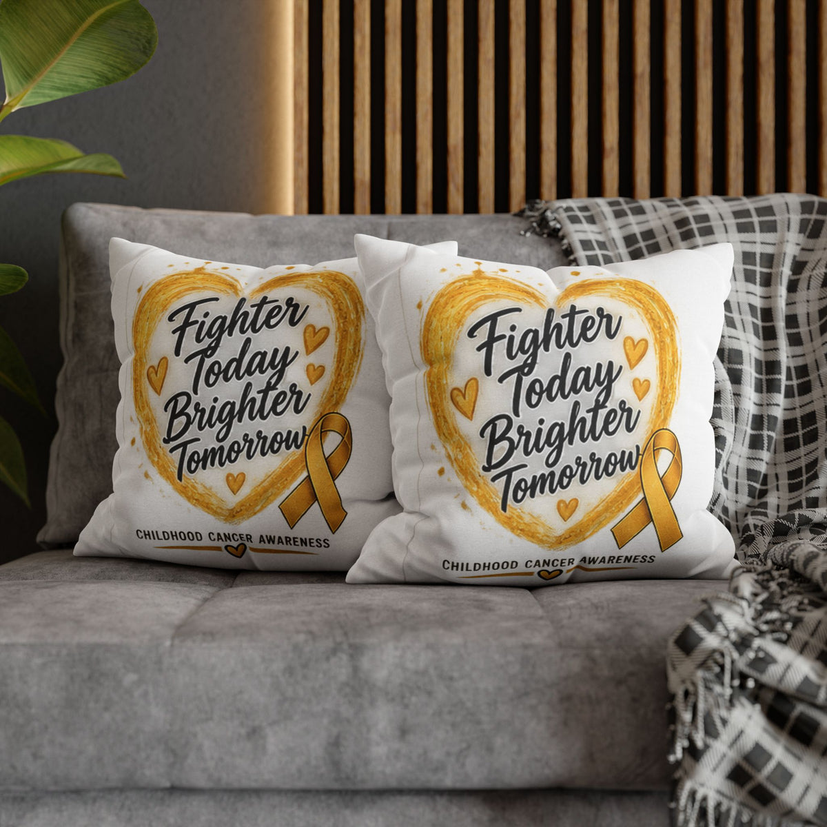 Childhood Cancer Awareness Pillowcase — "Fighter Today Brighter Tomorrow" Gold Ribbon