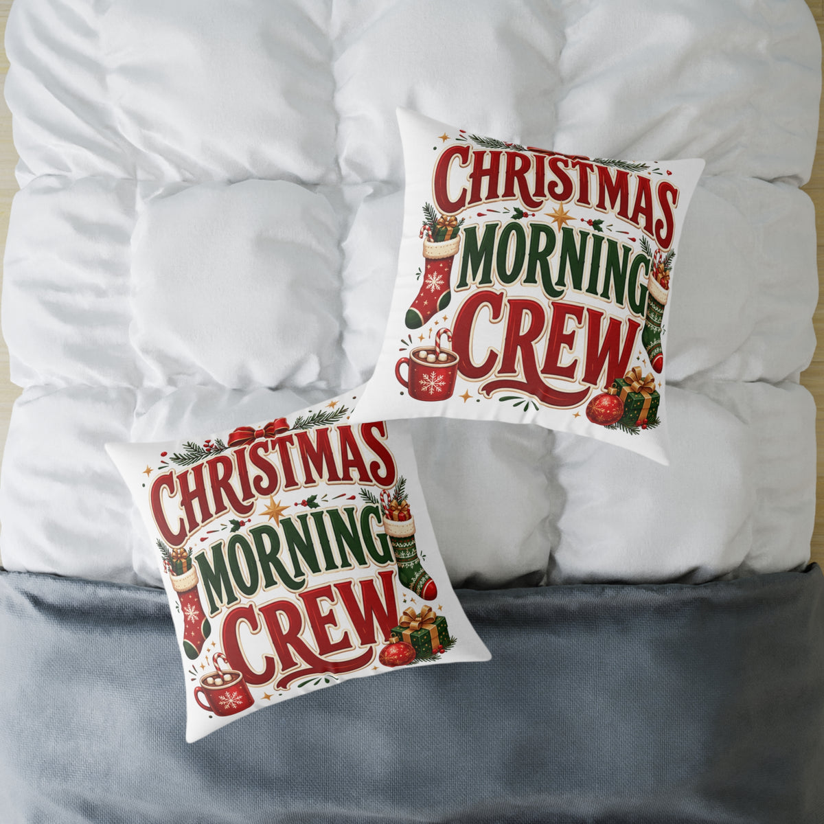 Christmas Morning Crew Pillow - Festive Holiday Decorative Throw Cushion
