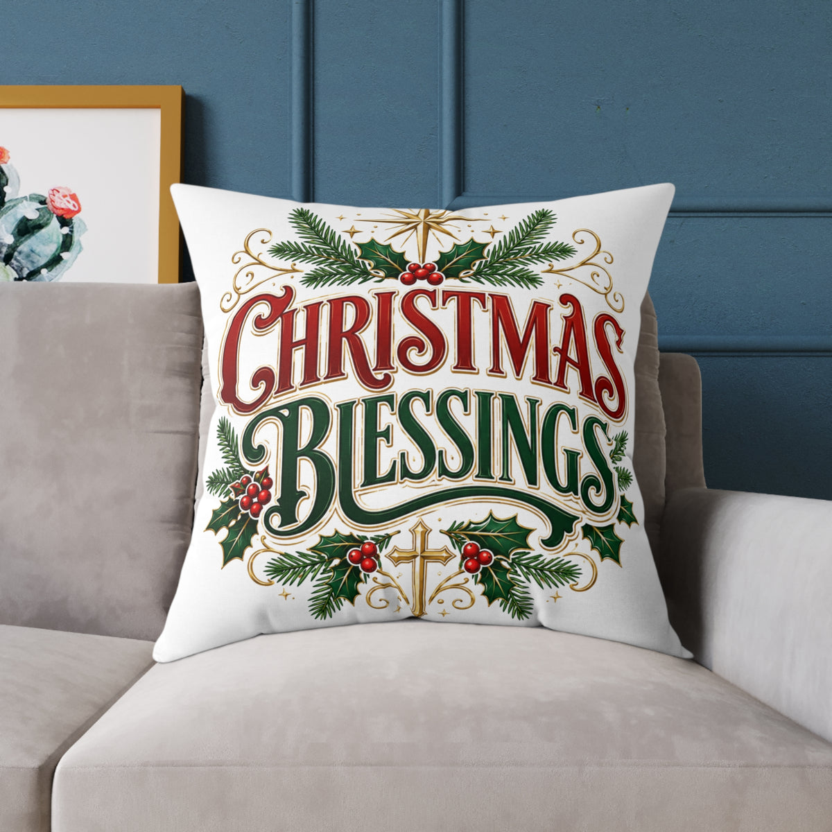 Christmas Blessings Square Poly Canvas Pillow